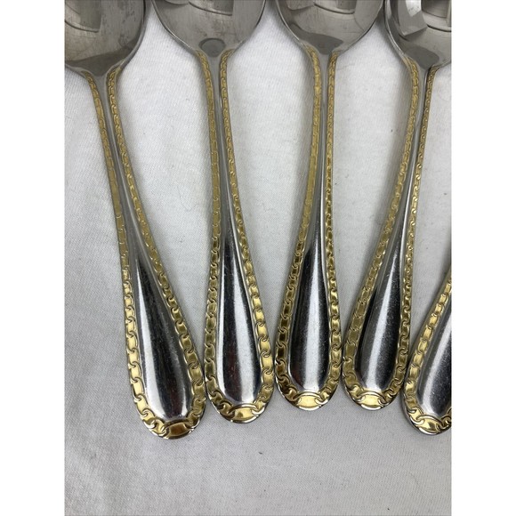9 Retroneu GOLD ACCENT Chain 7” 18/8 Korea Stainless Dinner Spoon Great Quality - Picture 5 of 8